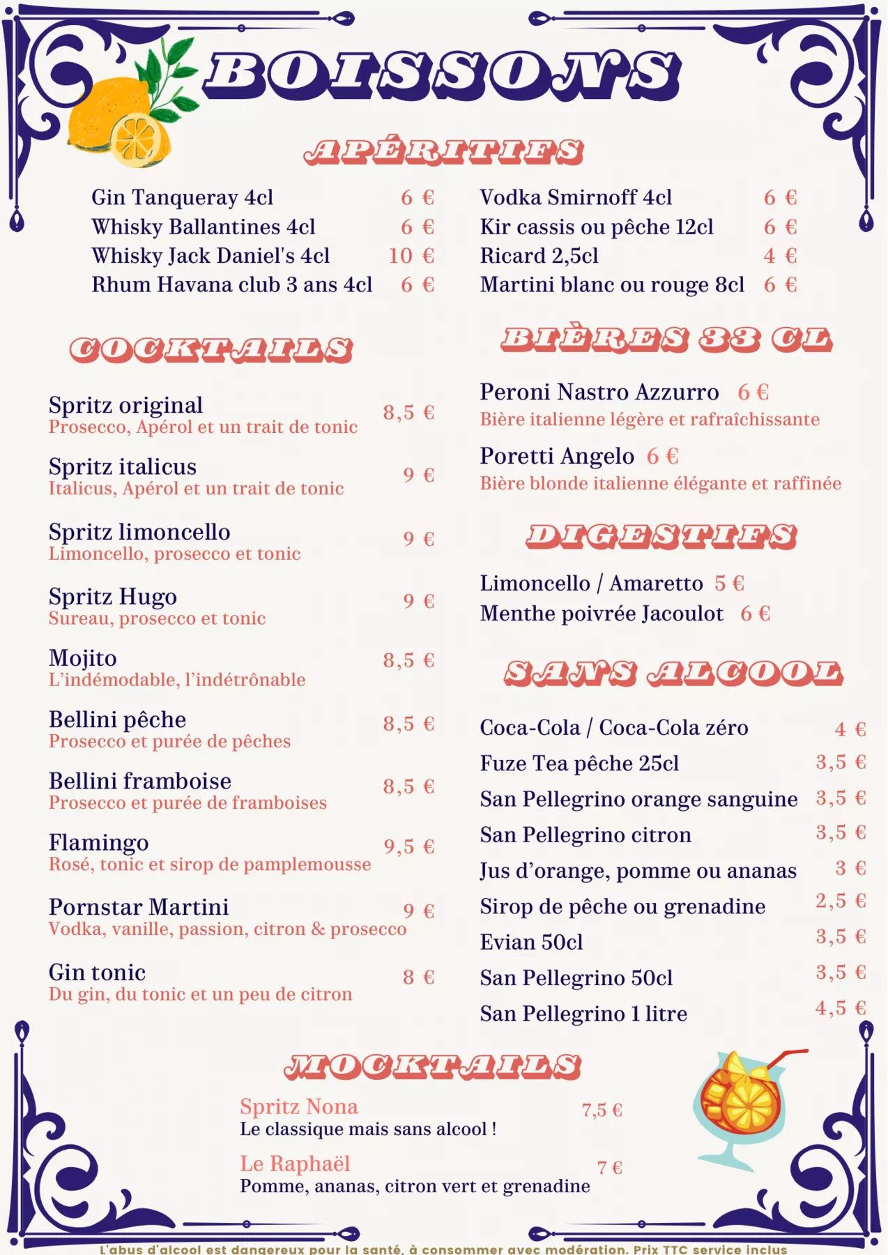 Deuxième page de la carte La Mozzarelle