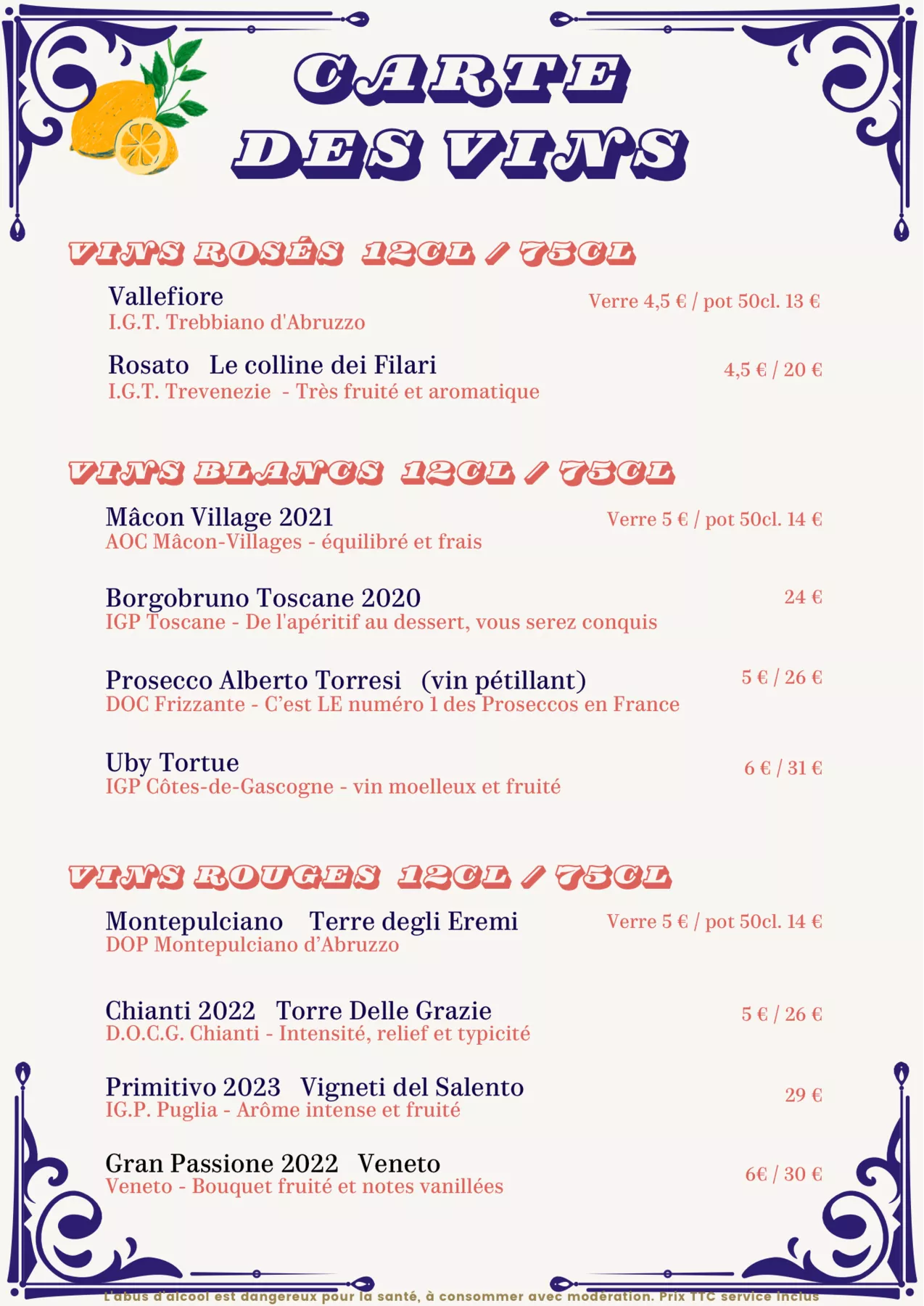 Troisième page de la carte La Mozzarelle