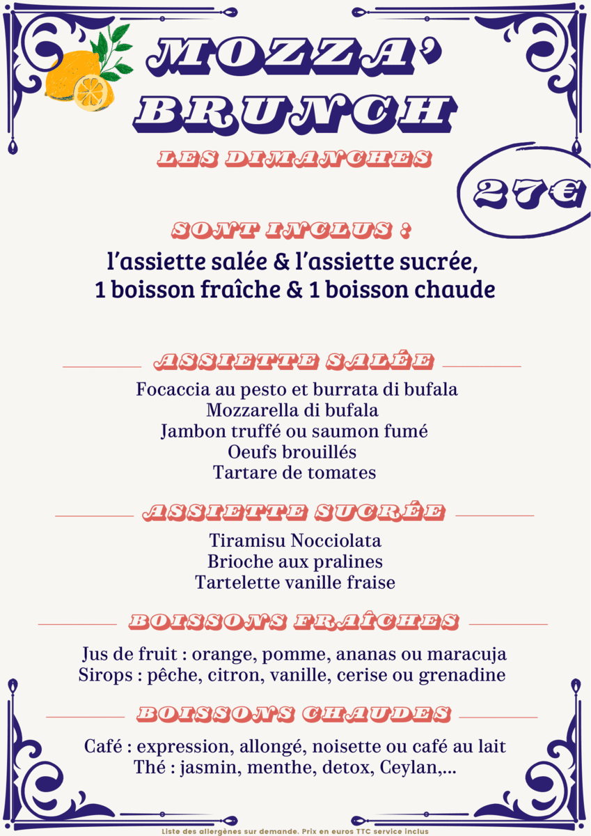 Menu Brunch La Mozzarelle